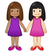 👩🏽‍🤝‍👩🏻 Deux Femmes Se Tenant La Main : Peau Légèrement Mate Et Peau Claire Emoji par Samsung