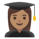 👩🏽‍🎓 Woman Student: Medium Skin Tone, Emoji by Google