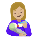 👩🏼‍🍼 Woman Feeding Baby: Medium-Light Skin Tone, Emoji by Google