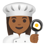 👩🏾‍🍳 Woman Cook: Medium-Dark Skin Tone, Emoji by Google