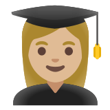 👩🏼‍🎓 Woman Student: Medium-Light Skin Tone, Emoji by Google