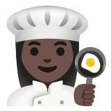 👩🏿‍🍳 Woman Cook: Dark Skin Tone, Emoji by Google