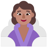 🧖🏽‍♀️ Frau in Dampfsauna: Mittlere Hautfarbe Emoji von Microsoft