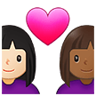 👩🏻‍❤️‍👩🏾 Couple with Heart: Woman, Woman, Light Skin Tone, Medium-Dark Skin Tone, Emoji by Samsung