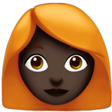 👩🏿‍🦰 Женщина: Очень Темный Тон Кожи Рыжие Волосы, смайлик от Apple
