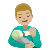👨🏼‍🍼 Man Feeding Baby: Medium-Light Skin Tone, Emoji by Google