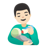 👨🏻‍🍼 Homme Allaitant Un Bébé : Peau Claire Emoji par Google