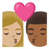 👩🏼‍❤️‍💋‍👨🏾 Kiss: Woman, Man, Medium-Light Skin Tone, Medium-Dark Skin Tone, Emoji by Google