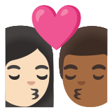 👩🏻‍❤️‍💋‍👨🏾 Kiss: Woman, Man, Light Skin Tone, Medium-Dark Skin Tone, Emoji by Google