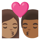 👩🏽‍❤️‍💋‍👨🏾 Kiss: Woman, Man, Medium Skin Tone, Medium-Dark Skin Tone, Emoji by Google