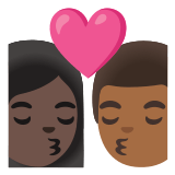 👩🏿‍❤️‍💋‍👨🏾 Kiss: Woman, Man, Dark Skin Tone, Medium-Dark Skin Tone, Emoji by Google