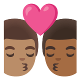 👨🏽‍❤️‍💋‍👨🏾 Kiss: Man, Man, Medium Skin Tone, Medium-Dark Skin Tone, Emoji by Google