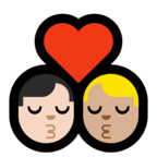👨🏻‍❤️‍💋‍👨🏼 Kiss: Man, Man, Light Skin Tone, Medium-Light Skin Tone, Emoji by Microsoft