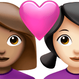 👩🏽‍❤️‍👩🏻 Couple with Heart: Woman, Woman, Medium Skin Tone, Light Skin Tone, Emoji by Apple