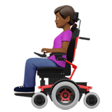 👩🏾‍🦼 Woman in Motorized Wheelchair: Medium-Dark Skin Tone, Emoji by Apple