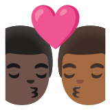 👨🏿‍❤️‍💋‍👨🏾 Kiss: Man, Man, Dark Skin Tone, Medium-Dark Skin Tone, Emoji by Google