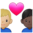 👨🏼‍❤️‍👨🏿 Couple with Heart: Man, Man, Medium-Light Skin Tone, Dark Skin Tone, Emoji by Samsung