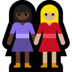 👩🏼‍🤝‍👩🏿 Women Holding Hands: Medium-Light Skin Tone, Dark Skin Tone, Emoji by Microsoft