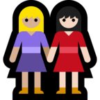 👩🏻‍🤝‍👩🏼 Händchen Haltende Frauen: Helle Hautfarbe, Mittelhelle Hautfarbe Emoji von Microsoft
