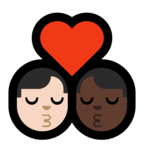 👨🏻‍❤️‍💋‍👨🏿 Kiss: Man, Man, Light Skin Tone, Dark Skin Tone, Emoji by Microsoft