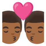 👨🏾‍❤️‍💋‍👨🏾 Kiss: Man, Man, Medium-Dark Skin Tone, Emoji by Google