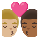 👨🏼‍❤️‍💋‍👨🏾 Kiss: Man, Man, Medium-Light Skin Tone, Medium-Dark Skin Tone, Emoji by Google