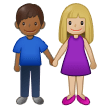 👩🏼‍🤝‍👨🏾 Woman and Man Holding Hands: Medium-Light Skin Tone, Medium-Dark Skin Tone, Emoji by Samsung