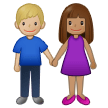 👩🏽‍🤝‍👨🏼 Woman and Man Holding Hands: Medium Skin Tone, Medium-Light Skin Tone, Emoji by Samsung