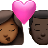 👩🏾‍❤️‍💋‍👨🏿 Kiss: Woman, Man, Medium-Dark Skin Tone, Dark Skin Tone, Emoji by Apple