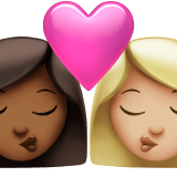 👩🏾‍❤️‍💋‍👩🏼 Kiss: Woman, Woman, Medium-Dark Skin Tone, Medium-Light Skin Tone, Emoji by Apple