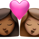 👩🏾‍❤️‍💋‍👩🏽 Kiss: Woman, Woman, Medium-Dark Skin Tone, Medium Skin Tone, Emoji by Apple