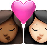 👩🏾‍❤️‍💋‍👩🏻 Kiss: Woman, Woman, Medium-Dark Skin Tone, Light Skin Tone, Emoji by Apple