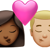 👩🏾‍❤️‍💋‍👨🏼 Kiss: Woman, Man, Medium-Dark Skin Tone, Medium-Light Skin Tone, Emoji by Apple