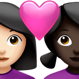 👩🏻‍❤️‍👩🏿 Couple with Heart: Woman, Woman, Light Skin Tone, Dark Skin Tone, Emoji by Apple