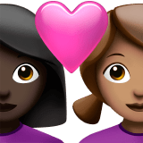 👩🏿‍❤️‍👩🏽 Couple with Heart: Woman, Woman, Dark Skin Tone, Medium Skin Tone, Emoji by Apple
