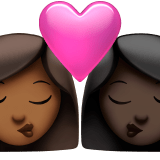 👩🏾‍❤️‍💋‍👩🏿 Kiss: Woman, Woman, Medium-Dark Skin Tone, Dark Skin Tone, Emoji by Apple