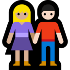 👩🏼‍🤝‍👨🏻 Woman and Man Holding Hands: Medium-Light Skin Tone, Light Skin Tone, Emoji by Microsoft
