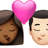 👩🏾‍❤️‍💋‍👨🏻 Kiss: Woman, Man, Medium-Dark Skin Tone, Light Skin Tone, Emoji by Apple