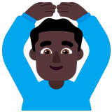 🙆🏿‍♂️ Mann Mit Händen Auf Dem Kopf: Dunkle Hautfarbe Emoji von Microsoft