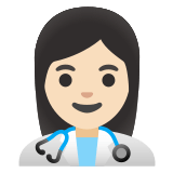 👩🏻‍⚕️ Woman Health Worker: Light Skin Tone, Emoji by Google
