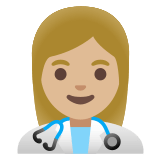 👩🏼‍⚕️ Woman Health Worker: Medium-Light Skin Tone, Emoji by Google