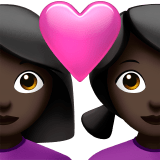 👩🏿‍❤️‍👩🏿 Couple with Heart: Woman, Woman, Dark Skin Tone, Emoji by Apple