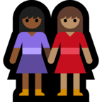 👩🏽‍🤝‍👩🏾 Händchen Haltende Frauen: Mittlere Hautfarbe, Mitteldunkle Hautfarbe Emoji von Microsoft