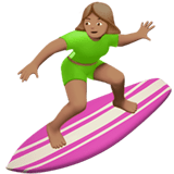 🏄🏽‍♀️ Woman Surfing: Medium Skin Tone, Emoji by Apple