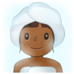 🧖🏾‍♀️ Frau in Dampfsauna: Mitteldunkle Hautfarbe Emoji von Samsung