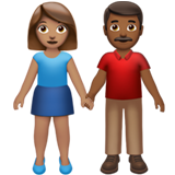 👩🏽‍🤝‍👨🏾 Woman and Man Holding Hands: Medium Skin Tone, Medium-Dark Skin Tone, Emoji by Apple