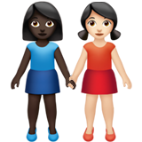 👩🏿‍🤝‍👩🏻 Women Holding Hands: Dark Skin Tone, Light Skin Tone, Emoji by Apple