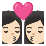 👩🏻‍❤️‍💋‍👩🏻 Kiss: Woman, Woman, Light Skin Tone, Emoji by Google