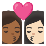 👩🏾‍❤️‍💋‍👩🏻 Kiss: Woman, Woman, Medium-Dark Skin Tone, Light Skin Tone, Emoji by Google