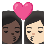 👩🏿‍❤️‍💋‍👩🏻 Kiss: Woman, Woman, Dark Skin Tone, Light Skin Tone, Emoji by Google